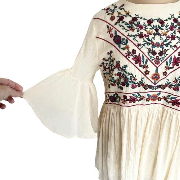 Umgee Cream Boho Bliss Embroidered Dress Sz LARGE Hippie Fairy Peasant Babydoll - Picture 5 of 10
